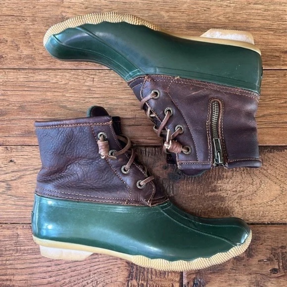 Sperry Top Sider Saltwater Duck Boots Waterproof Leather Rubber Brown Green 7.5 - Picture 8 of 11